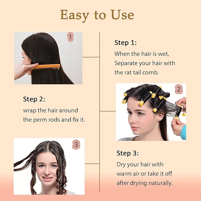 60 Pieces Hair Perm Pods Plastic Perming Rods Cold Wave Rods Curlers Hair Rollers with 1 Pieces Steel Pintail for Hairdressing Styling(Grey, 1.5 Cm/0.59 Inch)