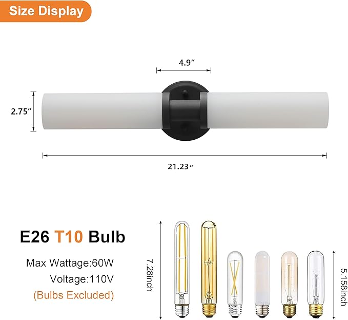 Wall Sconces Set of Two,Matte Black Bathroom Sconces Wall Lighting with White Glass, Modern Sconces Wall Decor Set of 2 Wall Light fixtures for Bathroom Mirror Living Room Hallway Bedroom Wall Lamp