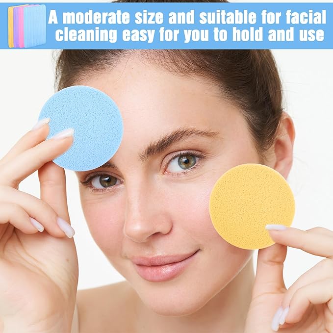 240 Count Compressed Facial Sponges Makeup Removal Round Face Wash Sponge Reusable for Cleansing Exfoliating Spa Facial Pads for Women Esthetician Beauty Remover Supplies(Yellow,purple,blue,pink)