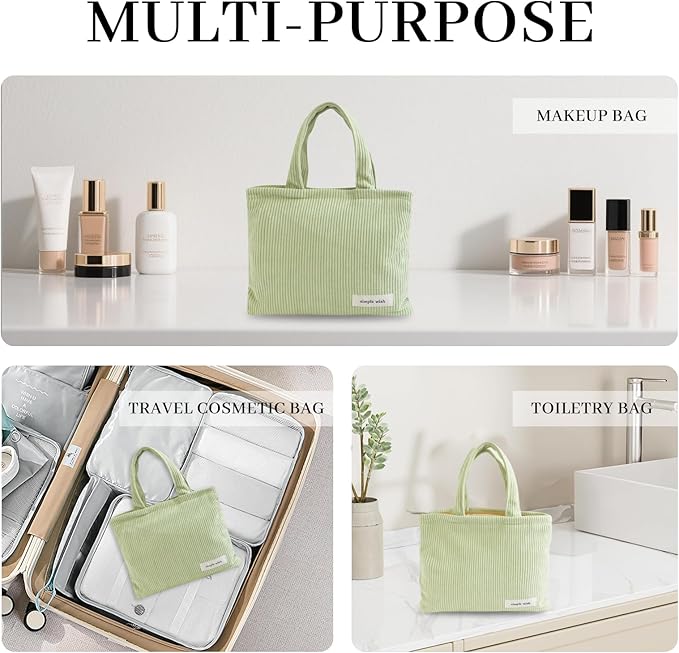 Wudygirl Makeup Bag Travel Cosmetic Bag for Women Small Makeup Pouch with Handle Zipper Cosmetic Pouch Handbag Aesthetic (Light Green)