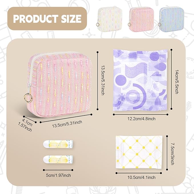 Period Bag for Teen Girls, Colorful Lines Sanitary Napkin Storage Bag, Menstrual Pad Pouches Tampon Holder for Purse (Pink)