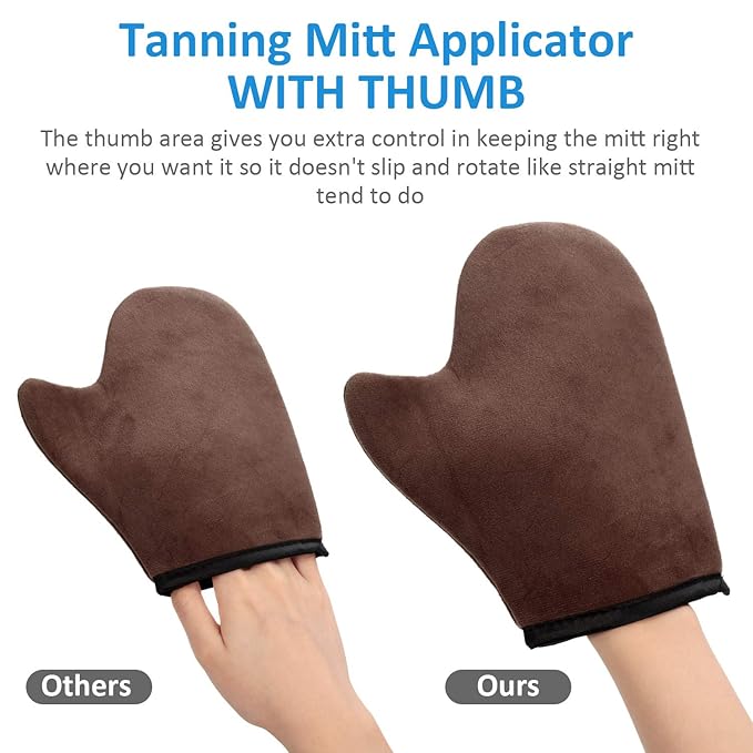 Boao 5 Pieces Self Tanning Mitt Applicator Kit, Includes Tanning Mitt, Exfoliating Glove, Mini Face Glove, Back Lotion Applicator, and Large Brush Makeup(Brown)