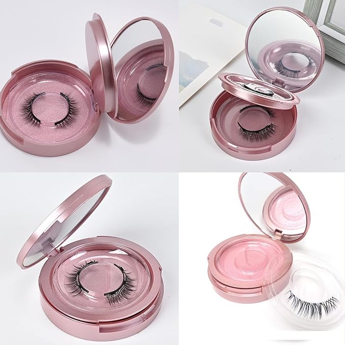 2 PCS Eyelash Storage Case with Mirror – 2-Layer Circle Lash Box, Travel-Friendly Organizer with Lash Holder & Disposable Mascara Brushes (Black)