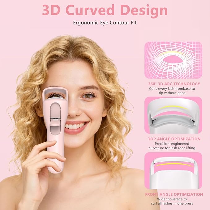 KOKABI Heated Eyelash Curler for Women, Mini Electric Lash Curler with 10S Heat 3S Style 24H Lift for Long, 3 Adjustable Temp & USB-C Rechargeable, Ergonomic Design, Travel-Friendly Makeup Tool Gift