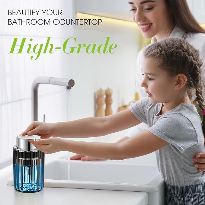 2 Pcs Refillable Gray Foaming Hand Soap Dispenser 10 oz Plastic Dispenser Pump Lotion Foaming with Silver Pump for Bathroom Vanities Kitchen