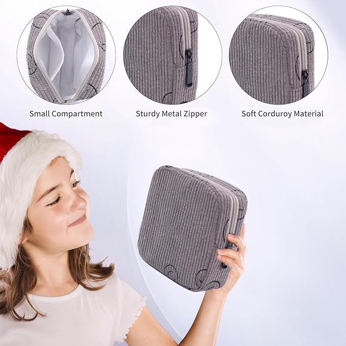 Sanitary Napkin Storage Bag, Corduroy Period Bag for Women, Cute Portable Period Pouch with Zipper, Sanitary Pads Bag Tampons Holder for Purse, First Period