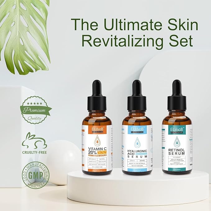 Age Defying Facial Serum - Vitamin C, Retinol & Hyaluronic Acid Serum Set for Wrinkles, Fine Lines, Skin Firmness & Moisture Retention - Collagen Boost & Deep Nourishment