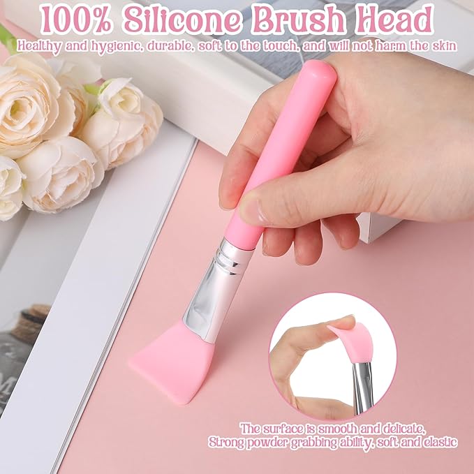 7 Pcs Silicone Applicator Brush Resin Silicone Makeup Applicator Lip Application Tool Cover Pink Epoxy Brush Lip Brushes Face Jelly Brushes Eye Cream Tool for UV Epoxy Art Crafting and Cream