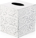 Country Chic Modern Farmhouse Tissue Box Holder, Decorative Metal Tissue Cover, Rustic Square White Style