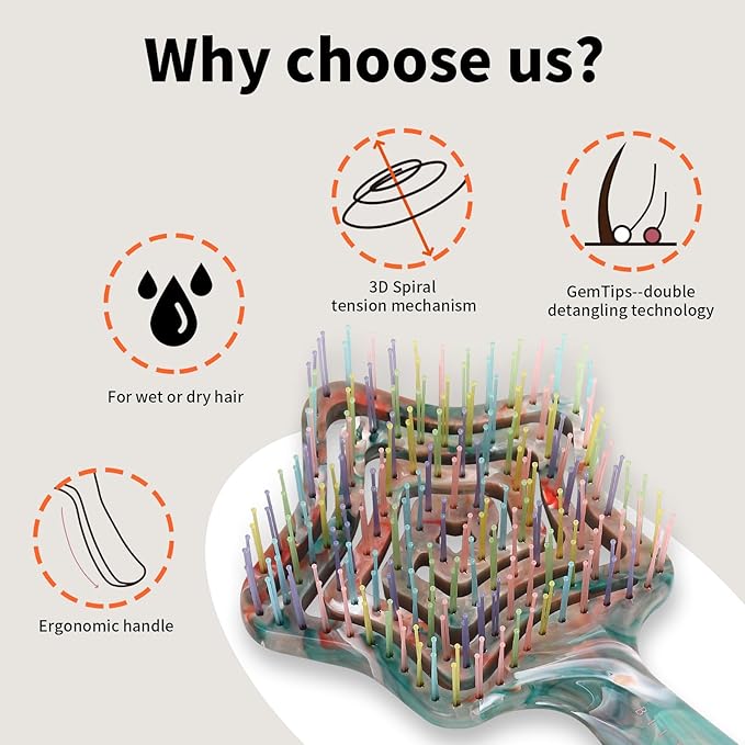 Detangling Wet Hair Brush for Thin or Straight Hair, Vented Detangler Hairbrush with Double-Layered Ultra and Soft-Nylon Bristles for Wet or Dry Hair, Gift for Women Girls Kids