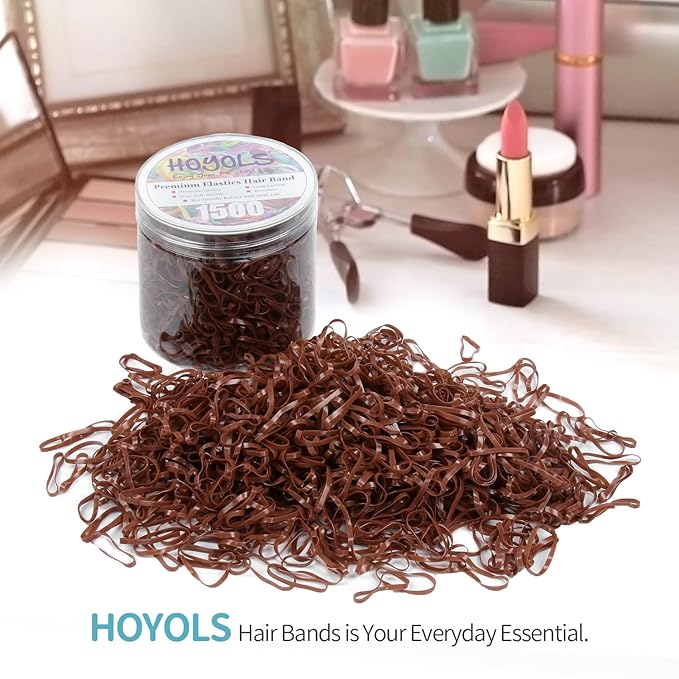 HOYOLS 1500 Pcs Brown Elastic Hair Bands – Small TPU Rubber Bands for Girls & Women, No Damage Hair Ties, Stretchy Ponytail Holders for Fine, Thin to Medium Hair (Brown)