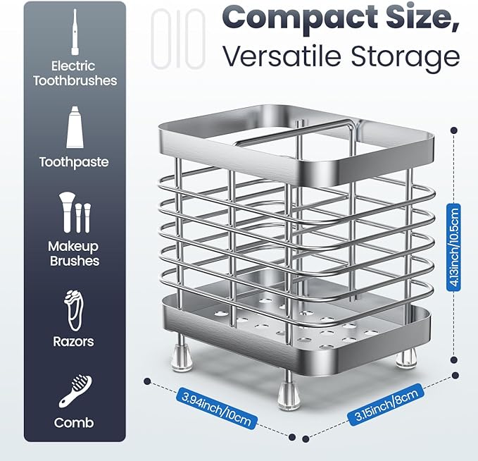 Luxspire Toothbrush Holders for Bathroom, Stainless Steel Electric Toothbrush Holder Wall Mounted, Shower Toothbrush Toothpaste Holder, Bathroom Organizer Essentials, 2 Slots, Silver