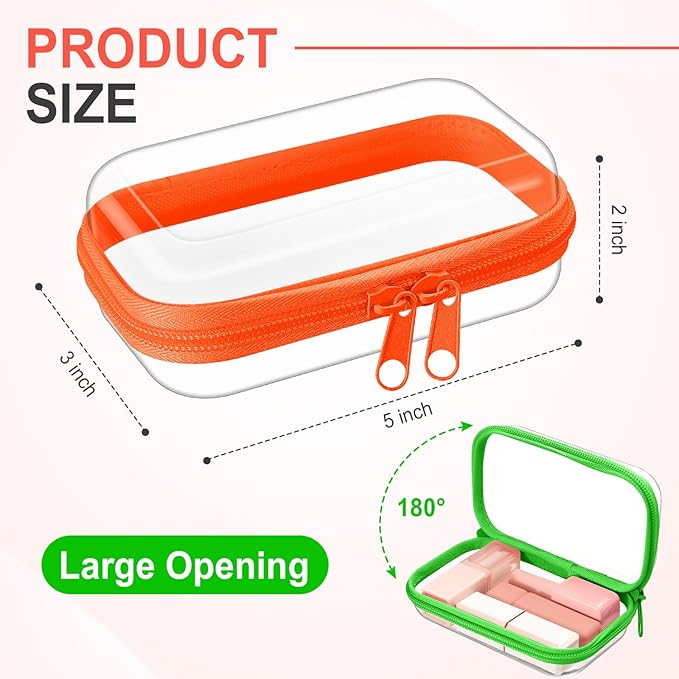 Hoolerry 4 Pcs Hard Clear Zipper Case Makeup Bags Plastic Zipper Pouch Transparent Storage Box Containers for Cosmetics, Snacks, Building Blocks, Puzzles(Clear,5 x 3 x 2 in,Fluorescent)