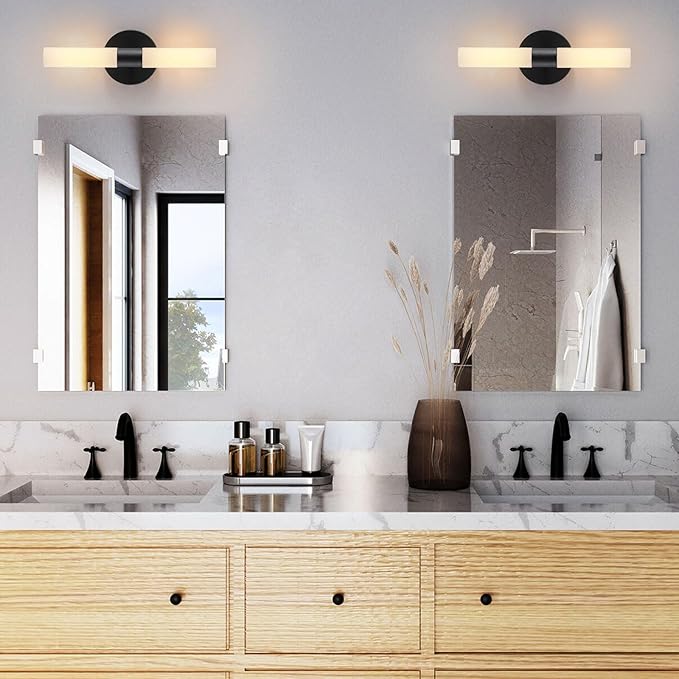 Wall Sconces Set of Two Matte Black Bathroom Wall Sconce Light Set of 2 Modern Wall Light Fixtures Metal Sconces Wall Lighting with White Glass Shade Wall Mounted Lamp for Living Room
