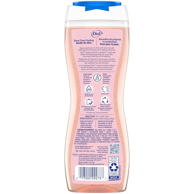Dial Body Wash, Exfoliate & Restore Himalayan Salt, 16 Fl Oz, Hydraclean Complex & Vitamin E, Gentle, Leaves Skin Feeling Nourished, Dermatologist-Tested, No Parabens & Sulfates,(Pack of 8)