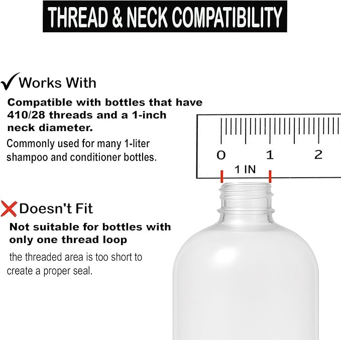 Universal Shampoo/Conditioner Dispenser Pump for Bottles, Leak Proof, Pump Top Fits 1 L/33.8 oz Bottles, 28/410 Neck Size, (Variety Pack of 2)