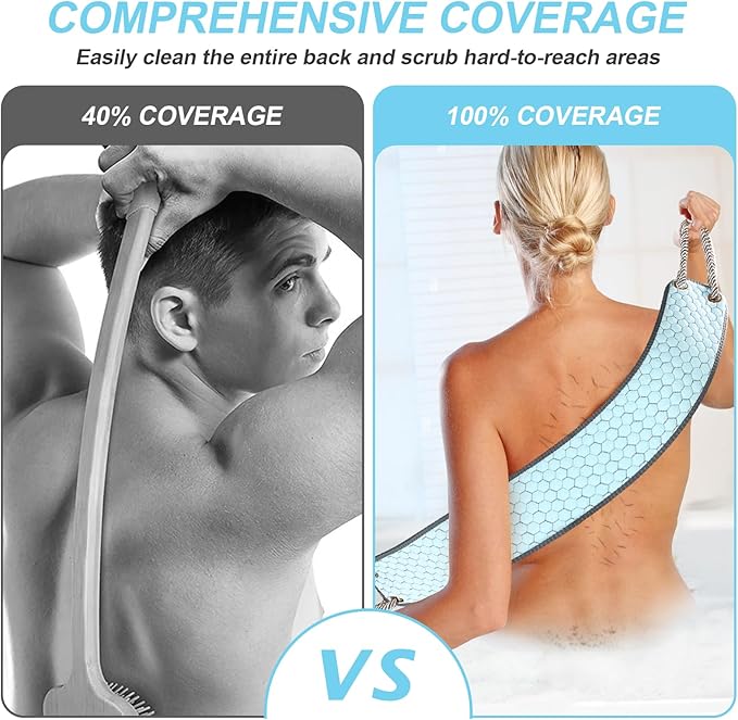 Exfoliating Back Scrubber for Shower, 38 Inches Back Washer with Handles, Exfoliating Washcloth Body Exfoliator Bath Tool to Scrub Your Body Deeply for Men & Women Exfoliation (Blue)