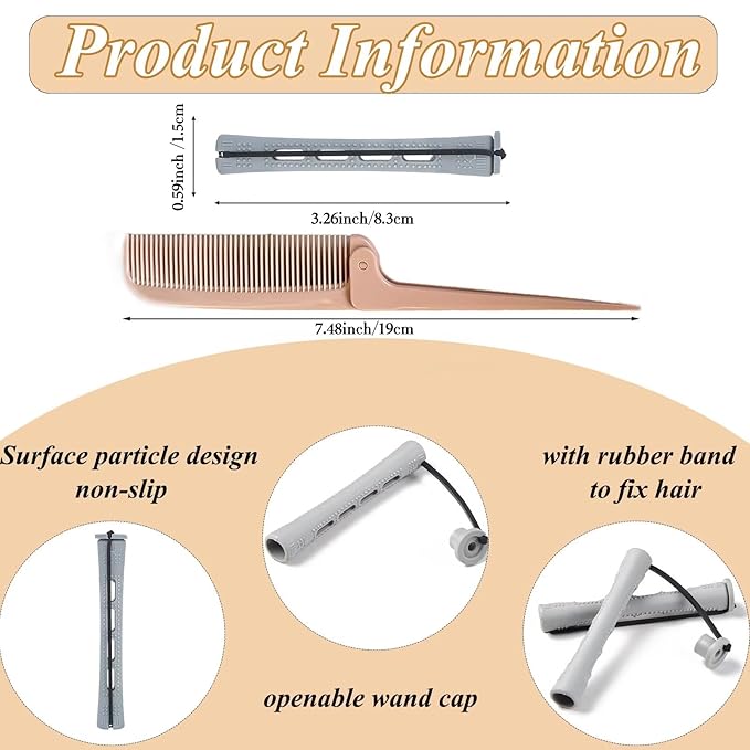 Gray Perm Rods Set for Women - 36pcs Cold Wave Rods Plastic Hair Rollers for Short Long Hair Curling Rod with Rat Tail Comb(36pcs Gray)