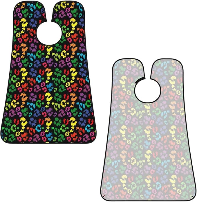Waterproof Beard Trimming Bib, Non-Stick Hair Catcher for Men Shaving, Grooming Apron for Husband Dad, Black Rainbow Cheetah Leopard Print Shave Bib