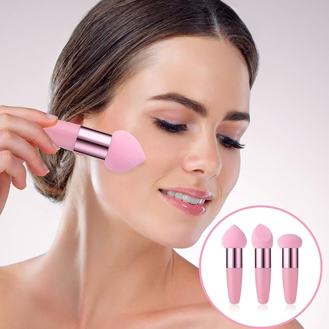 Sibba Makeup Sponge Holder Powders Puff 6 PCS Cosmetic Blending Applicator Mushrooms Foundation Brushes Facials Cream Handle Brush Cosmetic Head Small Blusher Make Up Set Concealer Color