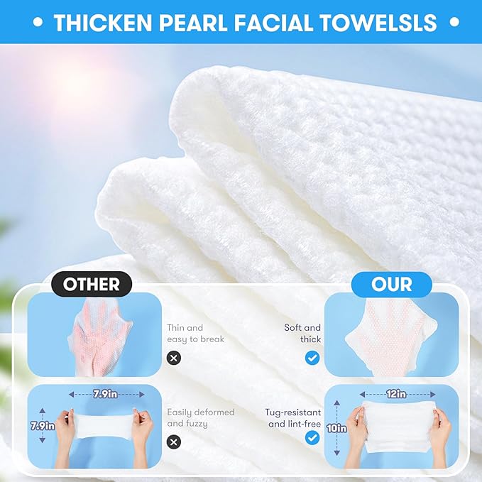 Disposable Face Towel, XL Unscented Facial Towelettes Soft Thick Absorbent, Lint-Free Biodegradable Makeup Remover Dry Wipes Clean Skin Care Washing Drying Camping Travel Essentials, 50 Ct