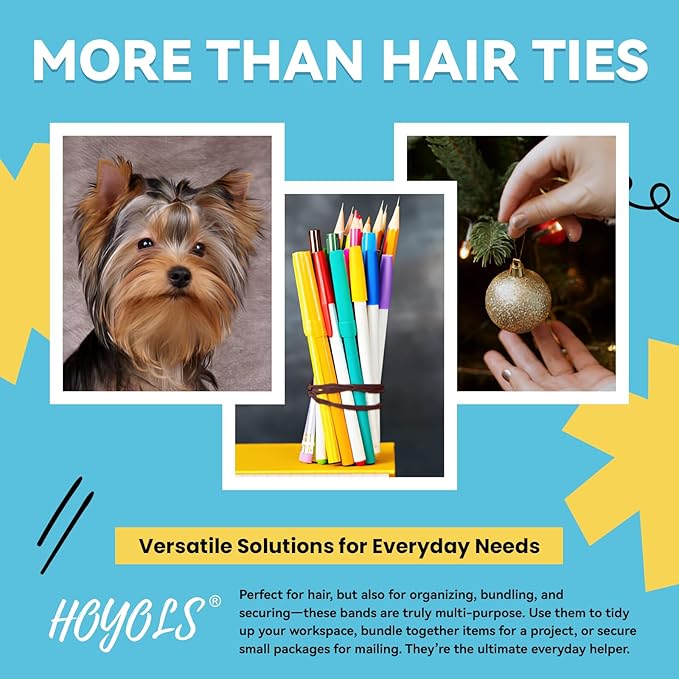Hoyols Strong Hair Elastic Rubber Bands Ponytail Polyband No Damage Ties for Hair Women Girl Reusable 1000 Piece Pack (Brown) TPR