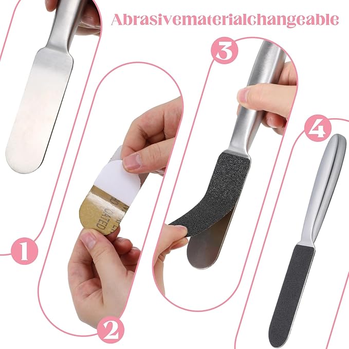 Professional Pedicure Foot File, Dual Sided Callus Cracked Remover Feet File Stainless Steel Foot Hard Skin Feet Rasp with 12 Pcs Replaceable Pads and Pedicure Tools for Women Men Corns Callus Cracked
