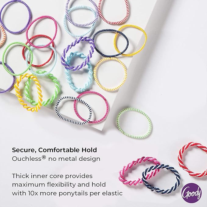 Goody Kids Ouchless Hair Elastics – No Pull, No Breakage, Tangle-Free Hold for Fine Hair – 60 Count, Assorted Colors, Long-Lasting Ponytail Holders for Girls & Boys