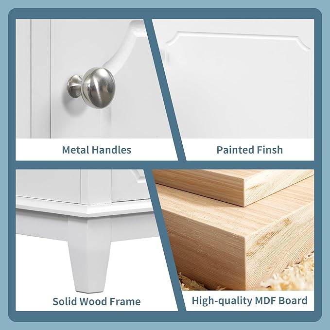 30" Bathroom Vanity with Sink, Harper & Bright Designs Free Standing Single Vanity Set with 3 Drawers and One Door with Storage Racks, Solid Wood Storage Cabinet with Ceramic Basin for Bathroom, White