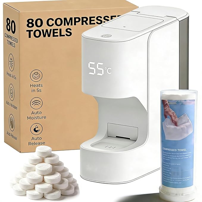Intelligent Disposable Towel Heating and Compression Machine, Hot Face Towel Heater Machine - Self-Care Effortless, 5-Second Warming, Portable Compressed Towels Steamer For Facials, Spa, Cleaning