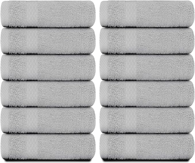 White Classic Luxury Cotton Washcloths 13x13 Inch - 650 GSM Turkish Cotton | Hotel, Spa, Bathroom Face Towel | 12 Pack, Dolphin Gray