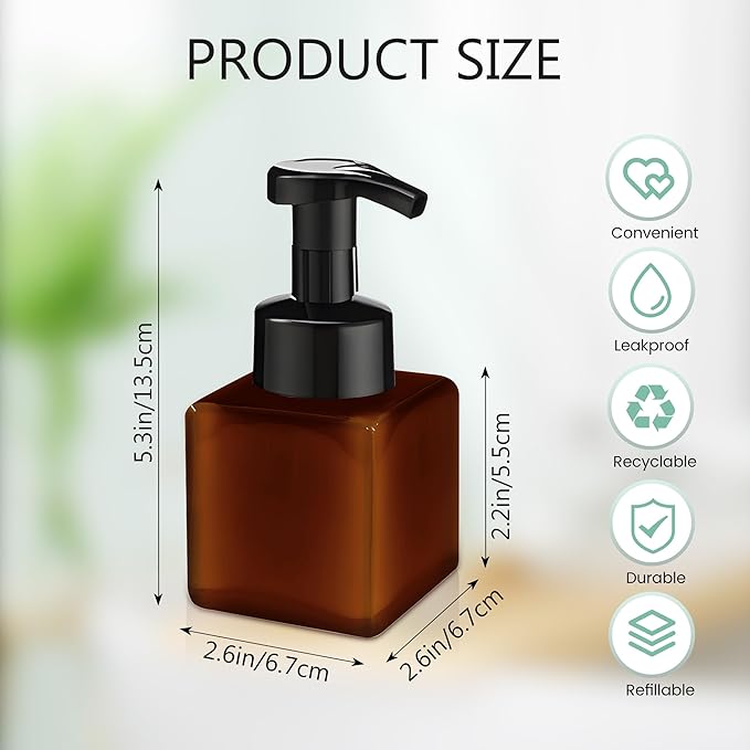 8.5 oz Foaming Soap Dispenser Plastic Foaming Pump Bottle, Refillable Dispenser with Plastic Pump, Empty Hand Bottles for Liquid Soap, Shampoo, Bathroom,Hotel,Restaurant (15, Brown)