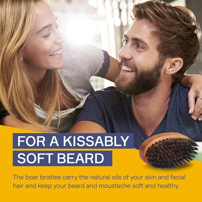 Seven Potions Beard Brush For Men - Pear Wood Handle with Soft Second-Cut Boar Bristles - Soft Bristles To Tame and Soften Your Facial Hair