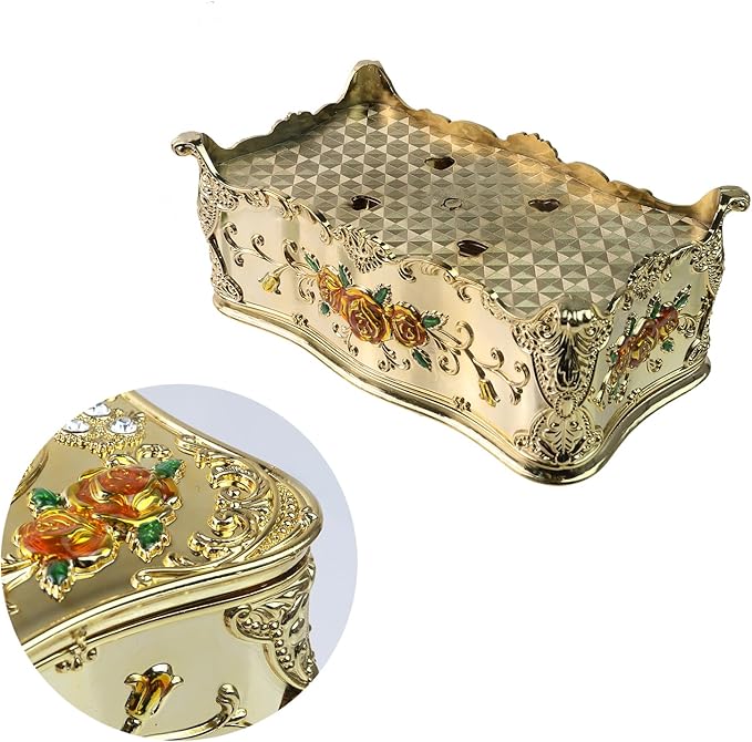 Geesatis Tissue Box Cover, Rectangle Tissue Box Holder, Rectangular Napkin Facial Tissues Holder for Bathroom Toilet Bedroom Living Room Table Desk Office Dresser, 1 Pcs Golden 9.05''x4.93''x3.74''