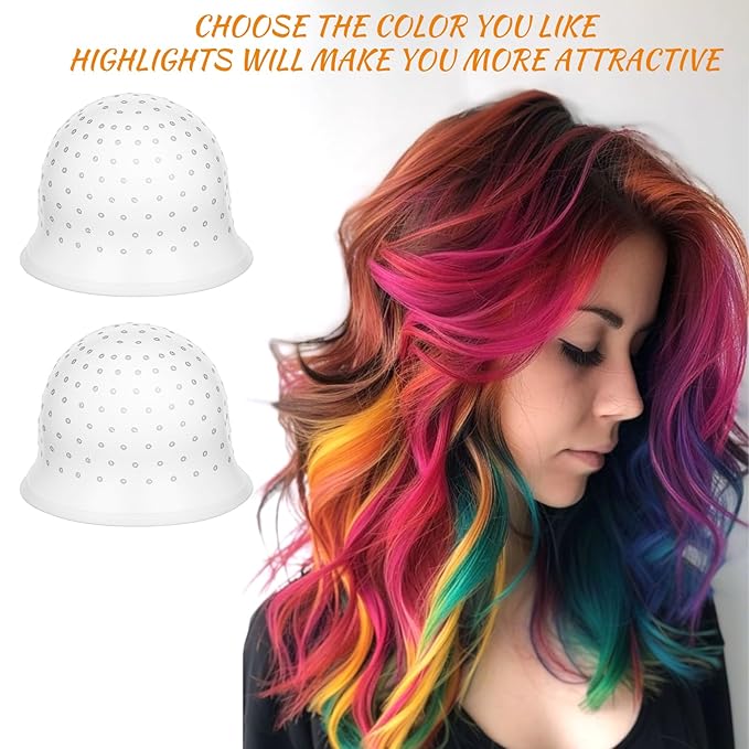 2 Pcs Highlight Cap and Hook, White Silicone Reusable Highlighting Cap with 4.72 Inch Hook for Hair Coloring, Dyeing & Staining, Salon & Home Use (8.66 Inch Diameter)