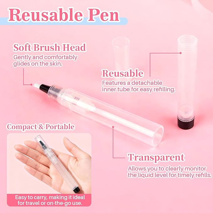 Cuticle Oil Pen Refillable - Empty Nail Oil Pen with Brush Tip Reusable Press Applicator Transparent Cosmetic Containers for Nail Oil Eyelash Growth Liquid Cosmetic Lip Gloss (3 Pack 6ml)