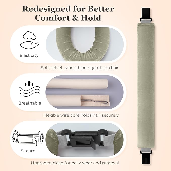 Heatless Hair Curler Set – 4PCS Velvet Overnight Blowout Rods for Heatless Curls, Jumbo Flexible Curling Rods to Sleep In, No Heat Curling Tools for Natural Waves and Curls Kahki