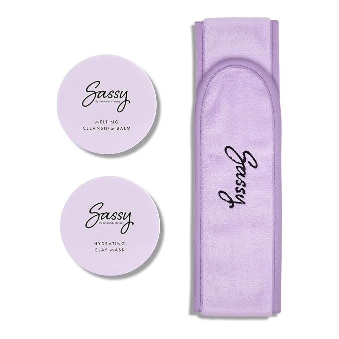 Sassy by Savannah Chrisley Pamper Yourself Kit - Cleansing Balm and Clay Mask with Headband - Perfectly Absorbs Excess Oils for Smoother Skin - Helps Reveal Clearer Complexion - 3 pc Spa Kit