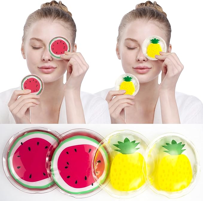 Hot and Cold Eye Pads, Reusable Eye Patches - Soothing, Revitalizing, Puffiness, Refresh, Relieves Stress, Relax, Relieves Puffiness and Tension(2 watermelons + 2 pineapples)