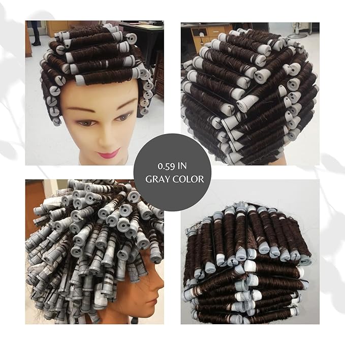 Perm Rods,60 pcs Hair Rollers for Natural Hair Long Short Styling Tool Curlers Small Size 0.59 inch Gray Color