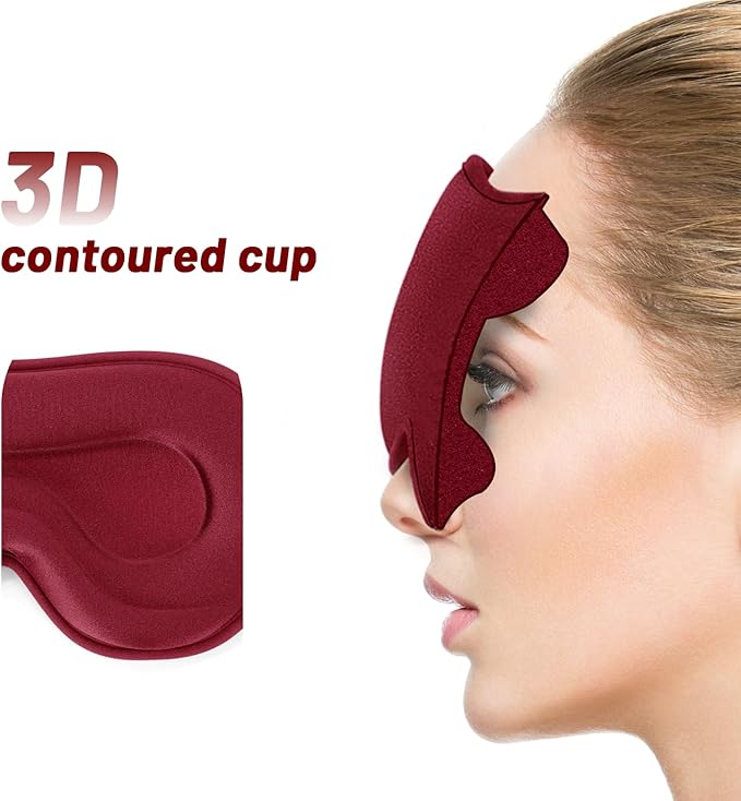 Sleep Eye Mask for Men Women, Lash Extensions 3D Sleeping Mask, Travel Blackout Night Blindfold Eye Shade Cover with Adjustable Strap (Red-3D)