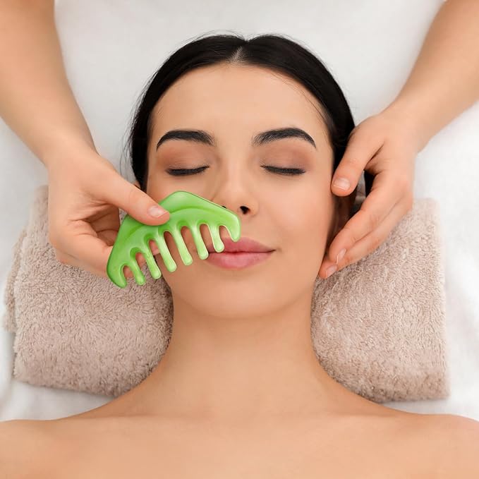 Geiserailie 2 Pcs Jade Combs Esthetician Supplies Massage Stone Hair Gua Sha Scraping Scalp Comb Facial Massage Tool Handheld Head Tools Head Caring Therapy Mother's Day for Women(Fashion Style)