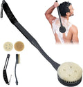 Back Scrubber for Shower, 20.5" Anti Slip Long Handle Bath Brush, Back Brush with Stiff and Soft Bristles Detachable Heads, Showering Exfoliator for Women, Men, Elderly