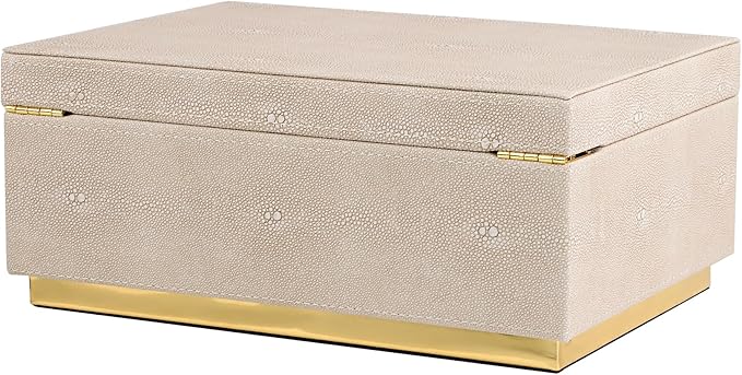 HofferRuffer Elegant Faux Leather Decorative Box, Storage Jewelry Box Organizer, Large Dresser Cosmetic Organizer Holder, Classic Jewelry Accessory Organizer, 11x8x4.8 inches (Light Grey)