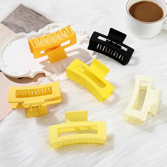 3.5 Inch Medium Hair Claw Clips 6 Pack Hair Clips for Women Square Rectangle Claw for Hair Banana Jaw Clips Hair Accessories for Girls (Yellow)