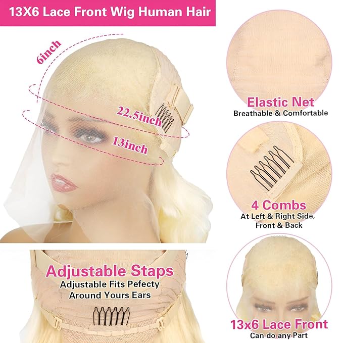 Sunelk 613 Lace Front Wig Human Hair 24 Inch Glueless Wigs Human Hair Pre Plucked 200 Density Body Wave Lace Front Wigs Human Hair for Black Women 13x6 HD Lace Frontal Blonde Wig