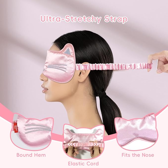 Cooling Eye Mask and Sleep Mask for Woman 2 Pcs, Cute Animal Cat Cartoon Pink Sleeping Mask Soft Cold Warm Compress Gifting for Dry Eyes Puff Eye Migraine Spa, Office, Morning Refreshment