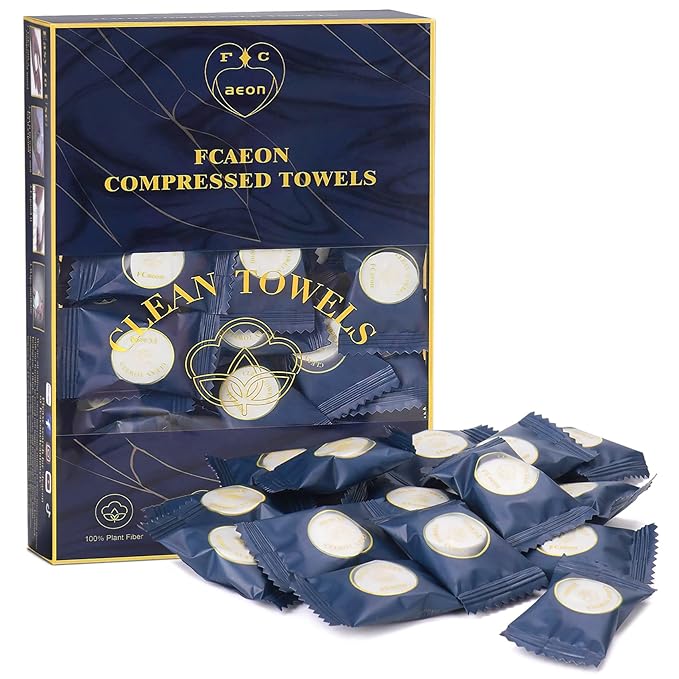 Disposable Face Towel 100 Count Compressed Towel Tablets Individually Wrapped 9×7.5 Inch Portable Washcloths Compact Cloths for Travel Hiking Camping Gym Fitness Outdoor Gear Hotel Stay (Blue)