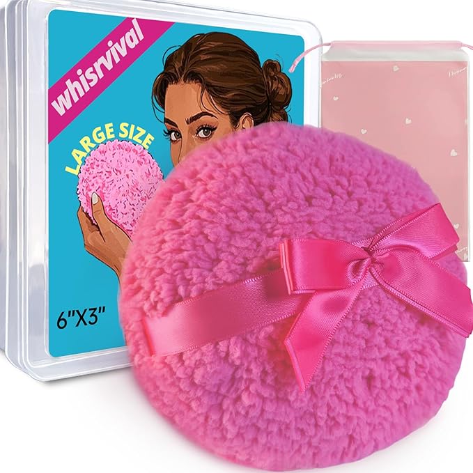 6" Large Body Powder Puff and Container, Soft Fluffy Dusting Powder Puff for Body Powders, Quick Even Application, Washable, Cute Rose Pink