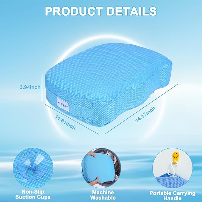 Hot Tub Booster Seat for Adults, Weighted Non-Slip Spa Cushion Pillow with Suction Cups, 5" Thick Supportive Quick Dry 4D Air Mesh, Stays Submerged for Indoor and Outdoor Bath, Blue